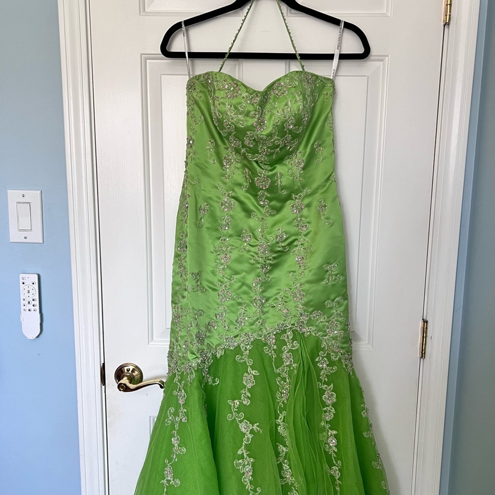 Apple Green Beaded Mermaid Prom or Formal Dress